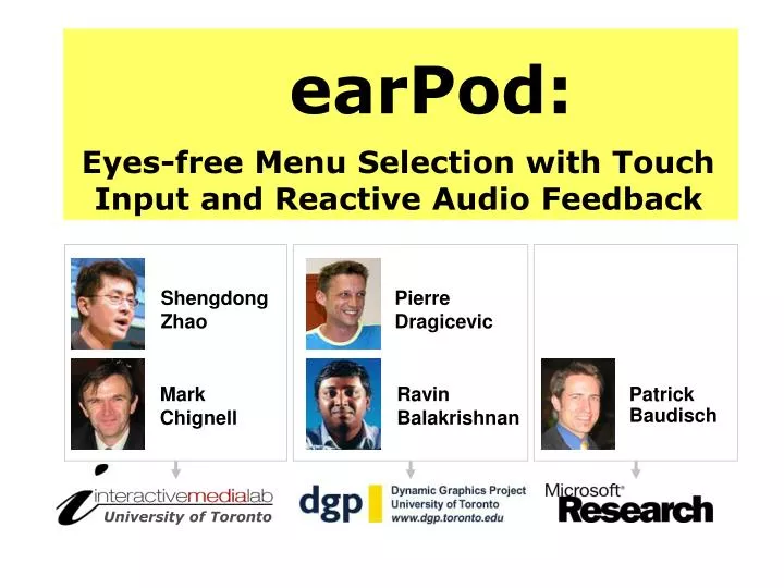 earpod eyes free menu selection with touch input and reactive audio feedback n.
