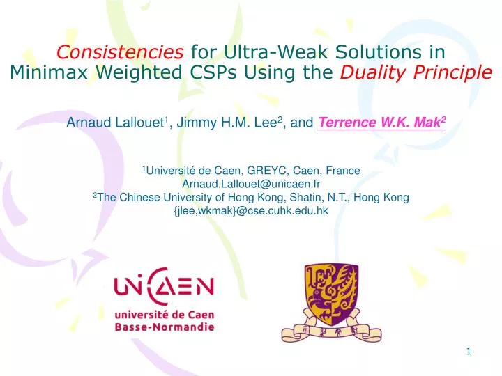 consistencies for ultra weak solutions in minimax weighted csps using the duality principle n.