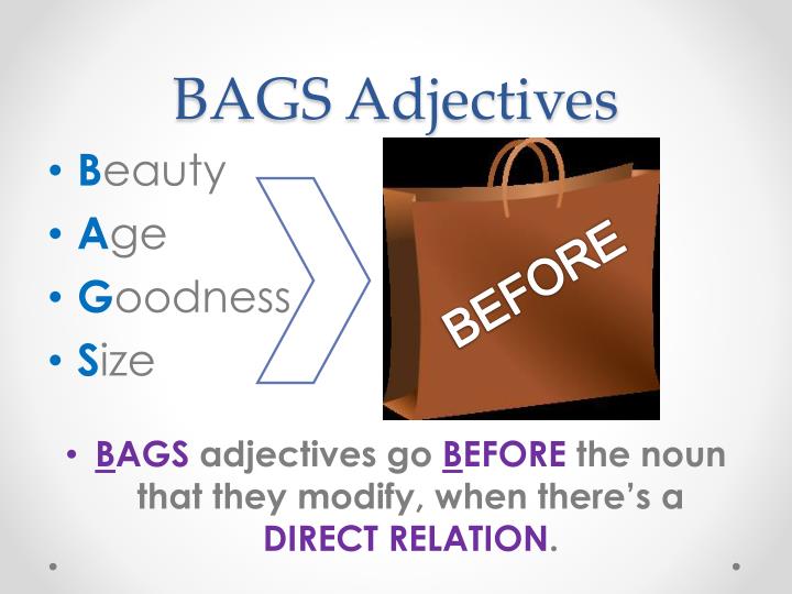 PPT Les Adjectifs BAGS PowerPoint Presentation ID5200187