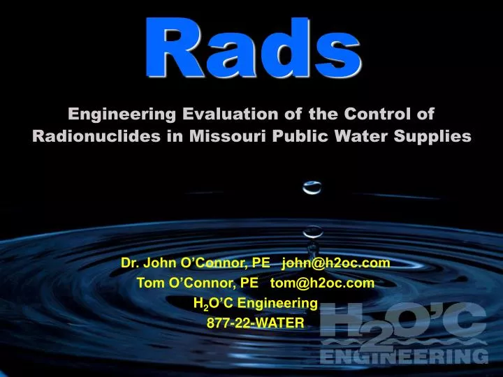 rads engineering evaluation of the control of radionuclides in missouri public water supplies n.