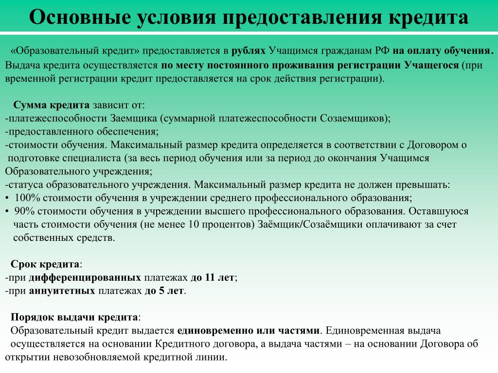 Условия предоставления. Условия предоставления кредита. Условия предоставления образовательного кредита. Назовите условия предоставления образовательных кредитов.. Условия выдачи образовательного кредита.