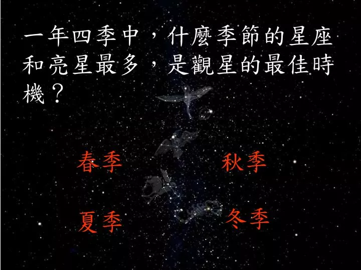 Ppt 一年四季中 什麼季節的星座和亮星最多 是觀星的最佳時機 Powerpoint Presentation Id