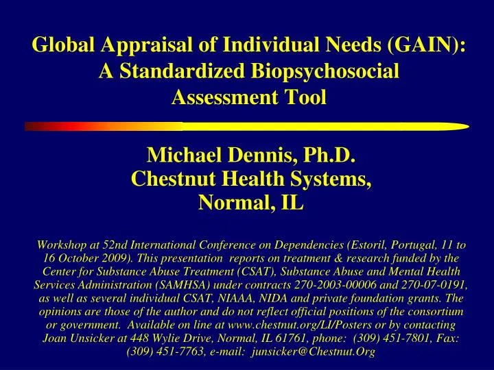 global appraisal of individual needs gain a standardized biopsychosocial assessment tool n.