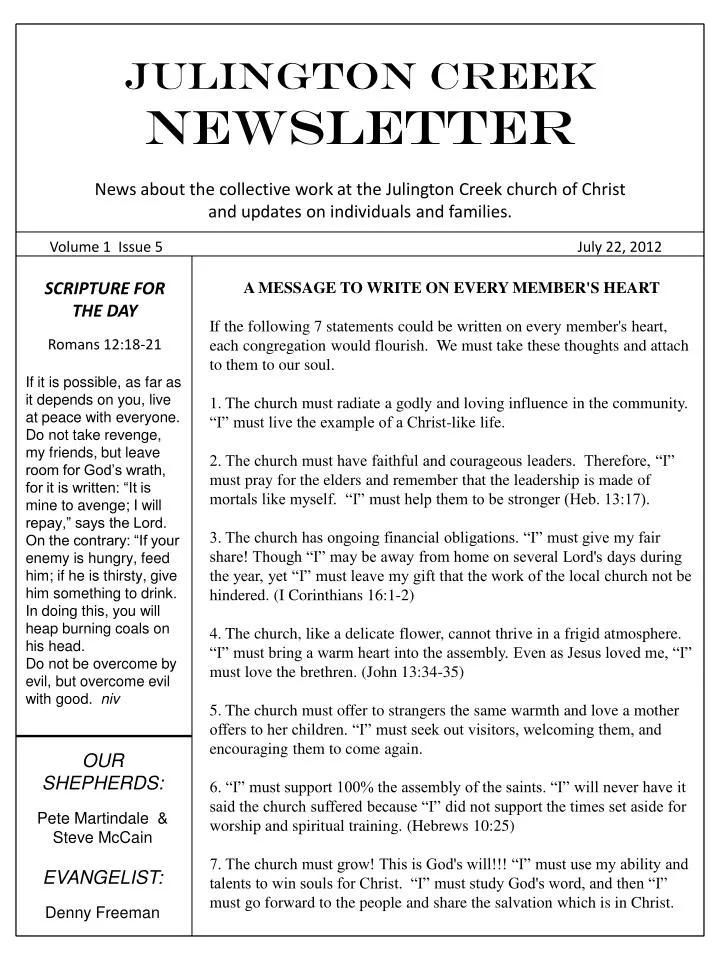 PPT Julington Creek NEWSLETTER PowerPoint Presentation, free download