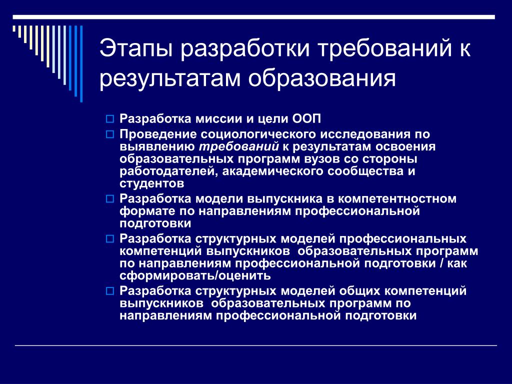 Этапы разработки целей обучения. Этапы разработки требований к по. Этапы разработки учебной программы. Разработка требований к результату. Этапы разработки ООП.