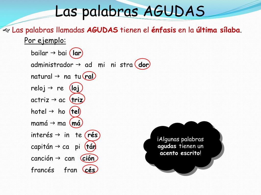 Palabras Agudas Ejemplos 100 - Palabras español españa