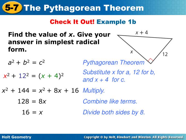 ppt use the pythagorean theorem and its converse to solve problems what is the value of x in simplest radical form