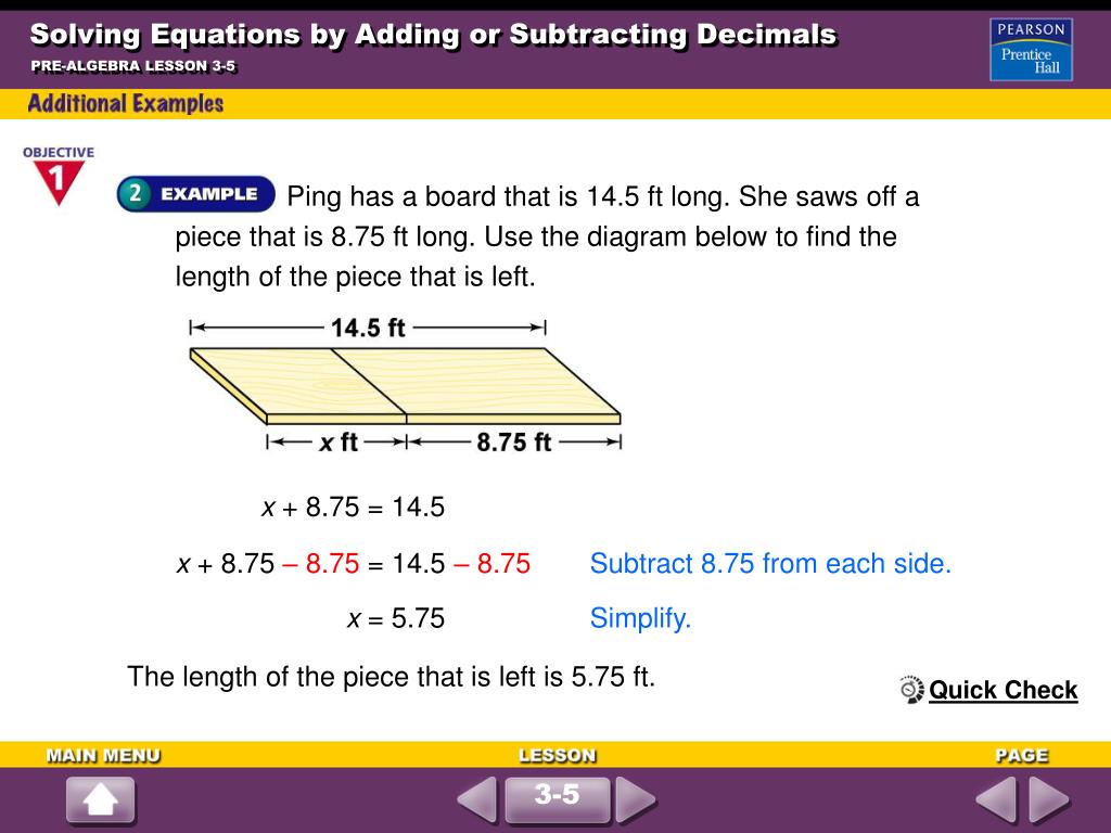 Ppt solving equations by adding or subtracting decimals powerpoint