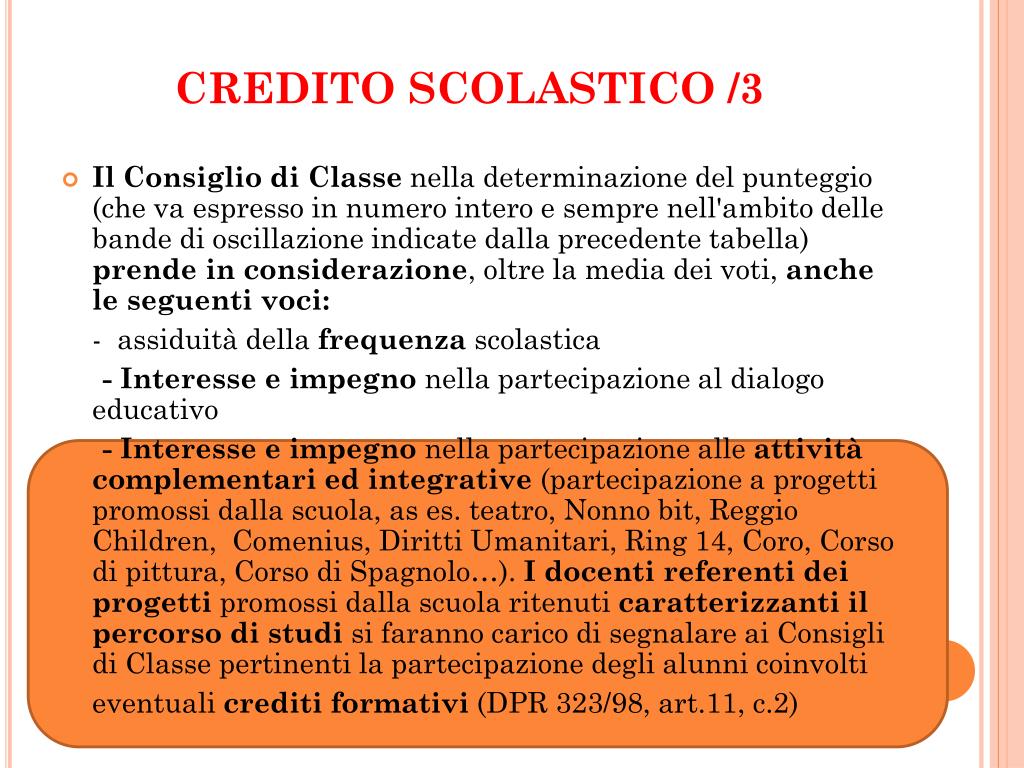 PPT CREDITI SCOLASTICI CREDITI FORMATIVI PowerPoint Presentation