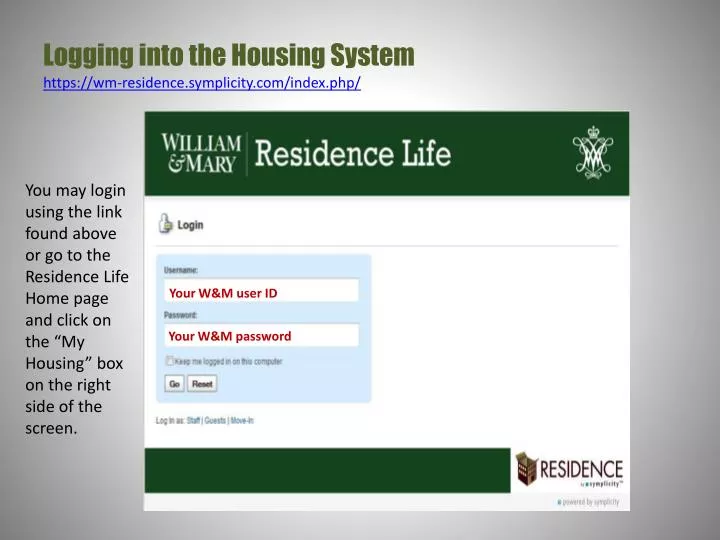 PPT Logging into the Housing System https// wmresidence.symplicity