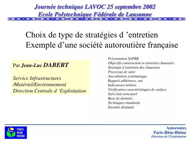 PPT - Journée technique LAVOC 25 septembre 2002 Ecole Polytechnique  Fédérale de Lausanne PowerPoint Presentation - ID:5277379