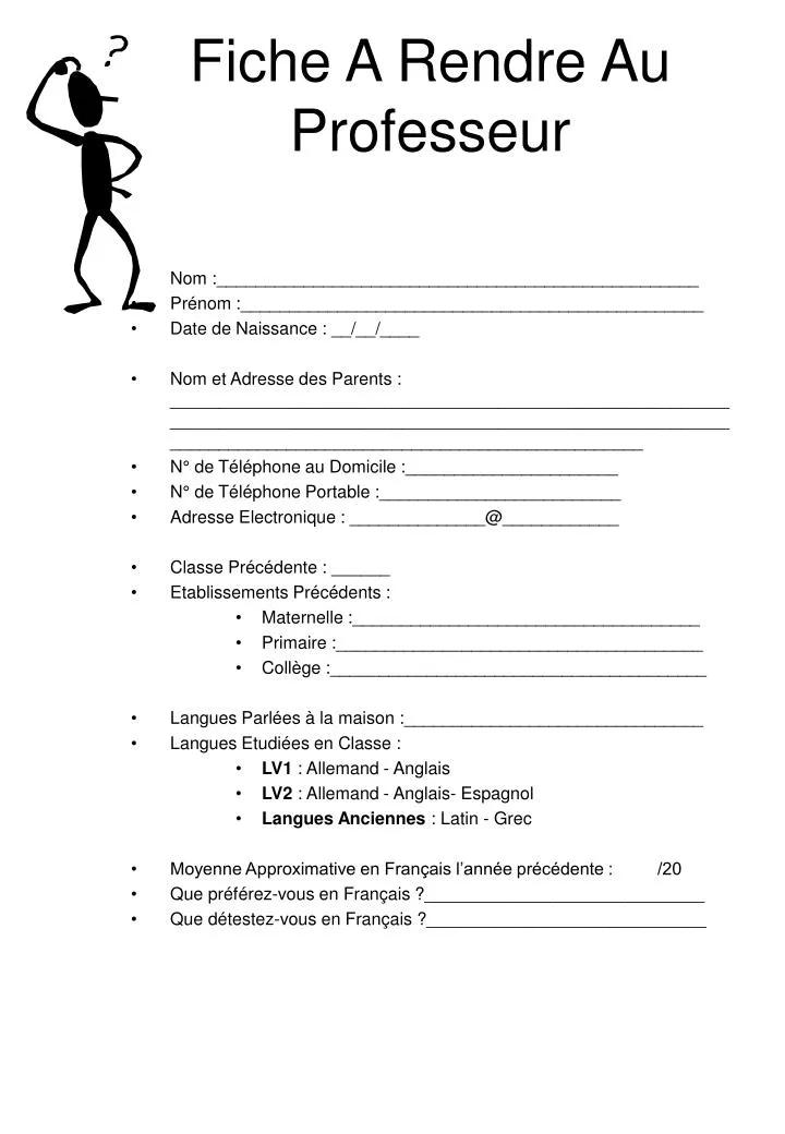 PPT  Fiche A Rendre Au Professeur PowerPoint Presentation, free