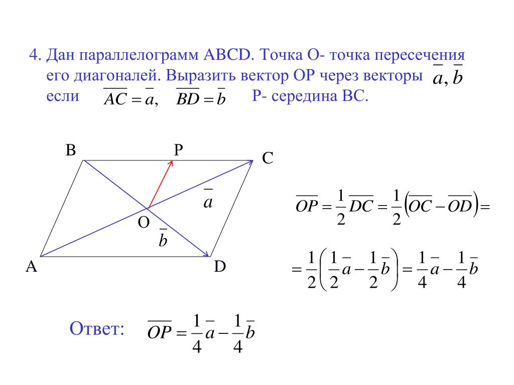 В параллелограмме abcd известны координаты трех вершин. Диагональ параллелограмма через векторы. Нахождение диагонали параллелограмма. Точка пересечения диагоналей параллелограмма. Диагональ параллелограмма через стороны.