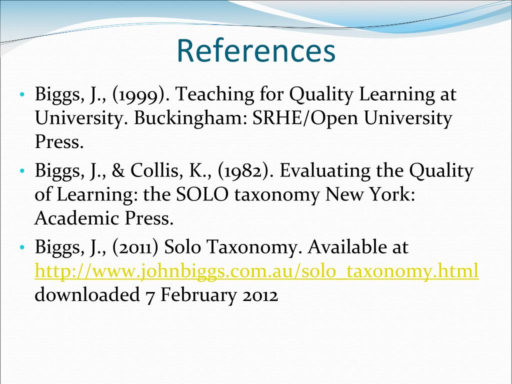 PPT - Biggs & Collis (1982) SOLO Taxonomy Overview and ideas for use ...