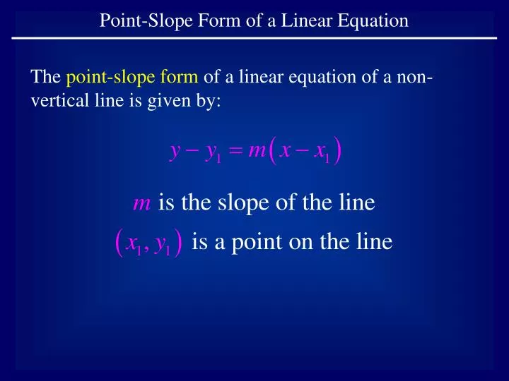 point slope form video
PPT - The point-slope form of a linear equation of a non ... point slope form video
PPT - The point-slope form of a linear equation of a non ...