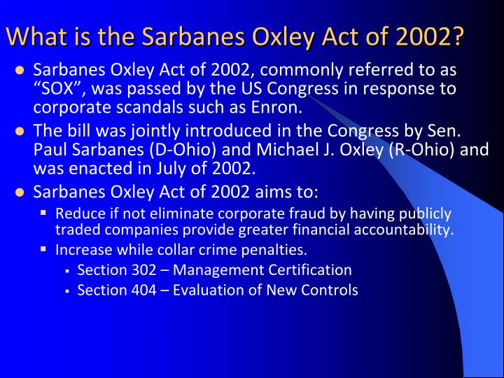 Sarbanes Oxley Act of 2002