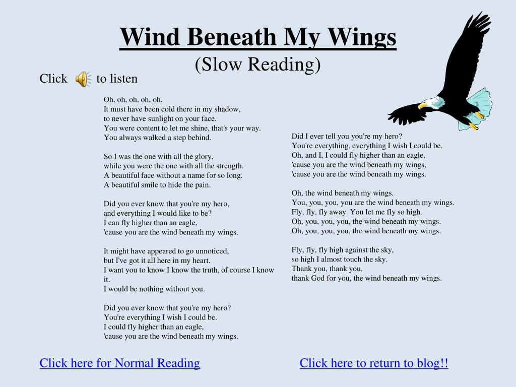 PPT - Wind Beneath My Wings (Slow Reading) PowerPoint Presentation, free  download - ID:5309981