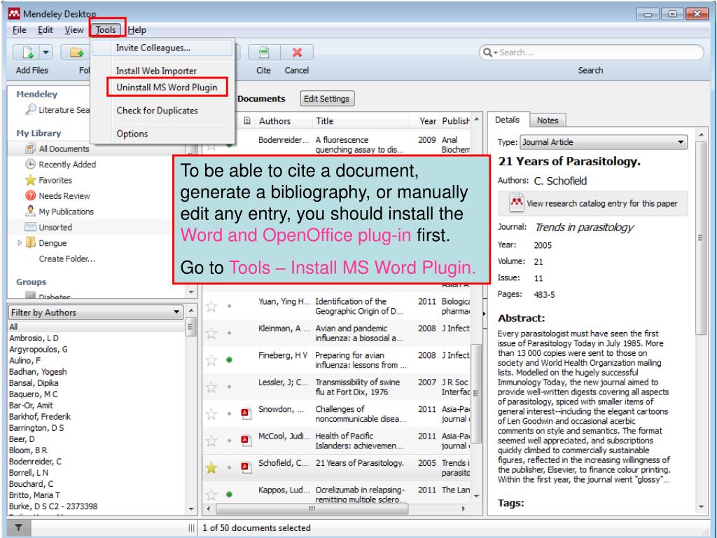 mendeley plugin for word 2011