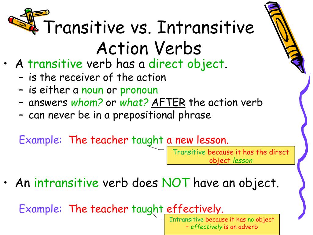 Ppt Action Verbs Transitive And Intransitive Direct And