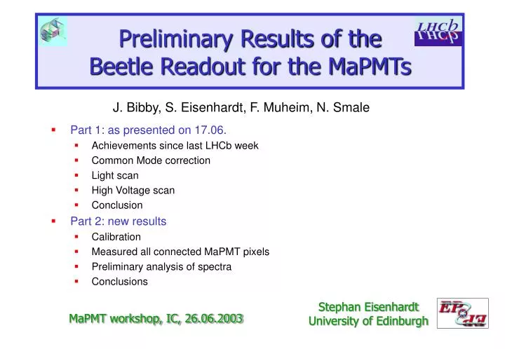 preliminary results of the beetle readout for the mapmts n.
