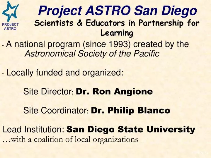 PPT Project ASTRO San Diego Scientists & Educators in Partnership for