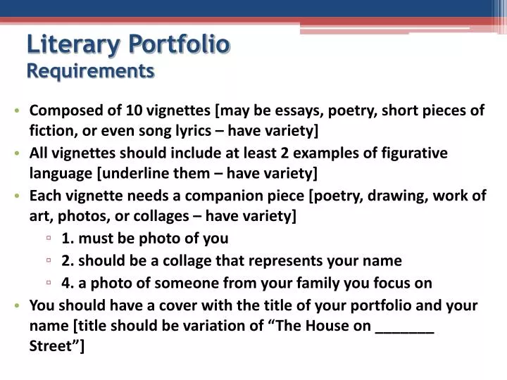 PPT Literary Portfolio Requirements PowerPoint Presentation, free