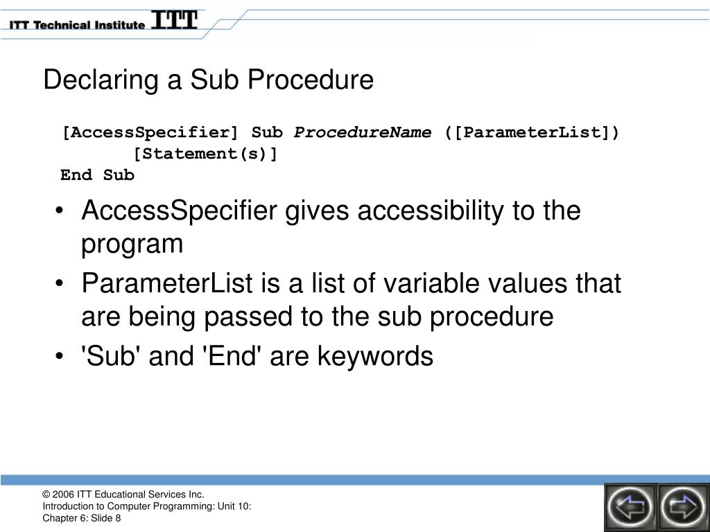 PPT - Unit 10 Sub Procedures and Functions Chapter 6 Sub Procedures and ...