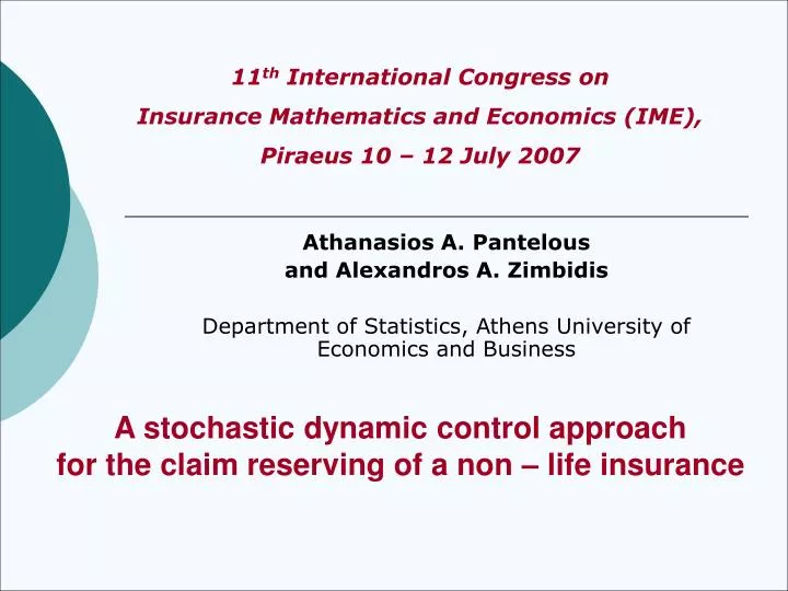 Ppt A Stochastic Dynamic Control Approach For The Claim