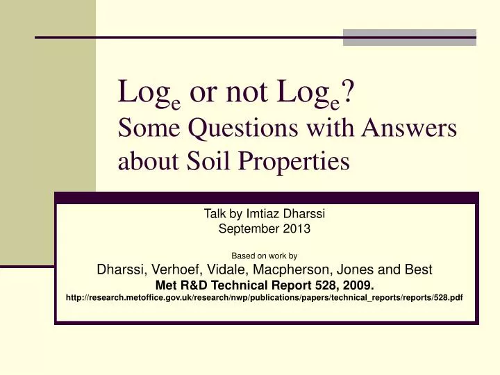 Ppt Log E Or Not Log E Some Questions With Answers