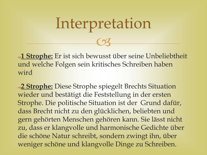 Bertolt Brecht Schlechte Zeit Für Lyrik Analyse