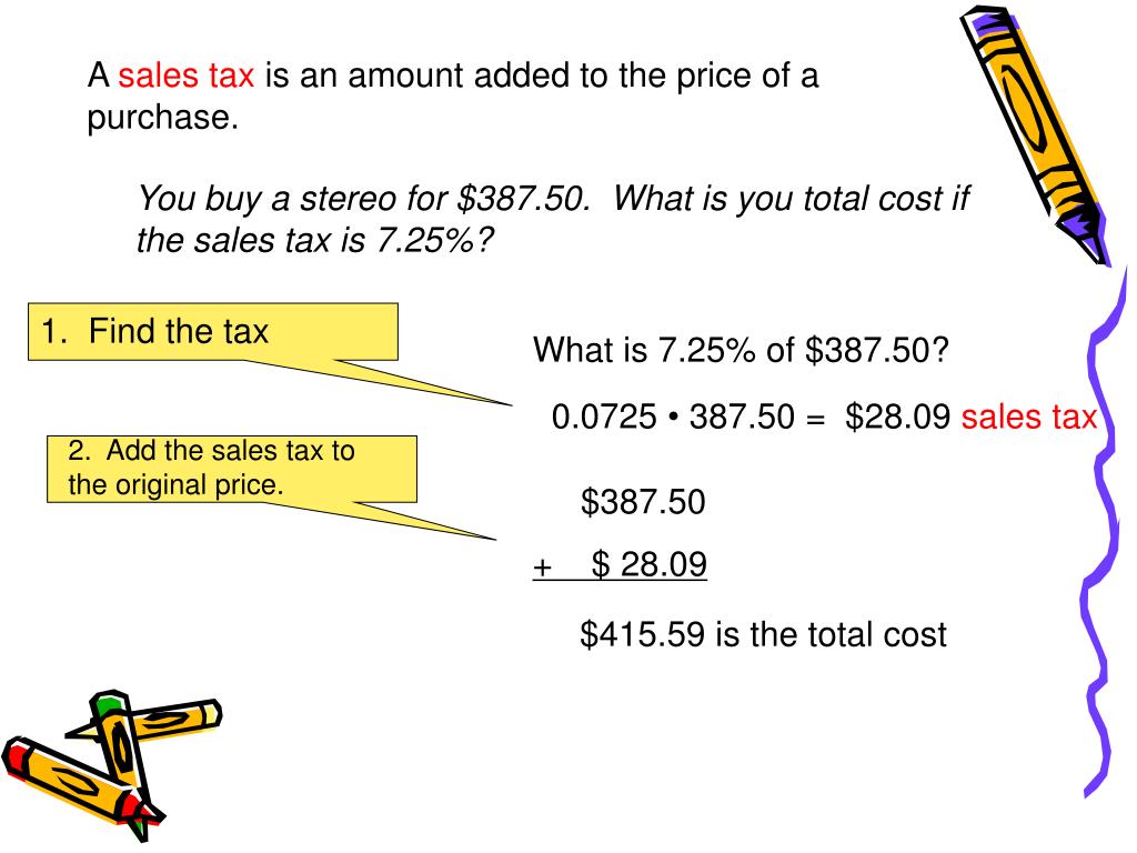 PPT - Lesson 7.7 Concept: How to solve problems involving discounts and  sales tax. PowerPoint Presentation - ID:5350591