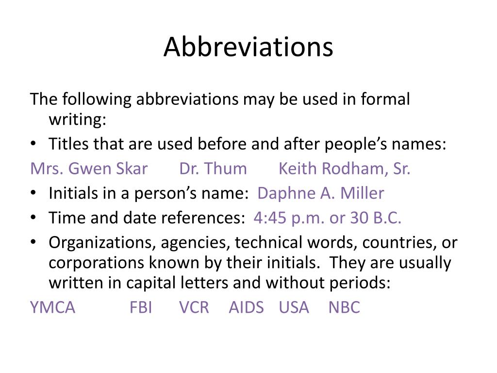 PPT - Numbers, Abbreviations, and Capital Letters PowerPoint Presentation -  ID:5352461