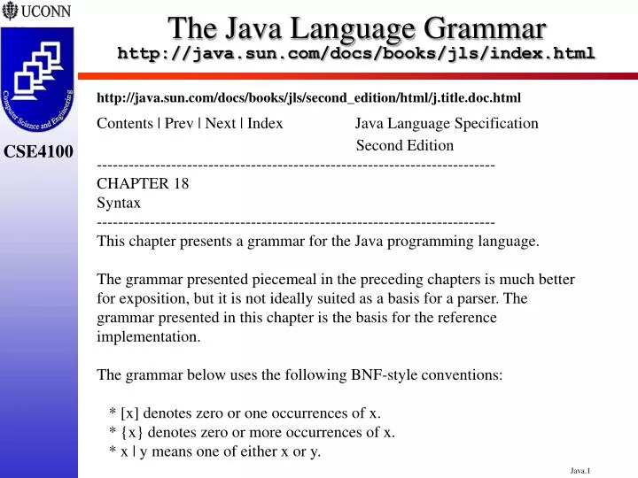 PPT - The Java Language Grammar java.sun/docs/books/jls/index.html ...