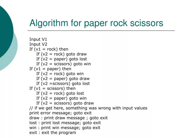 PPT - Algorithm for paper rock scissors PowerPoint Presentation, free ...