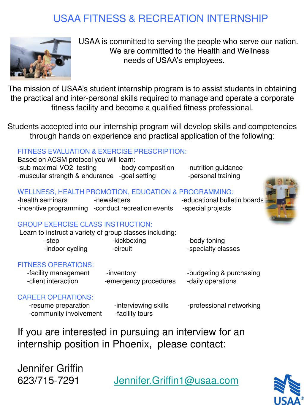 PPT USAA FITNESS & RECREATION INTERNSHIP PowerPoint Presentation ID